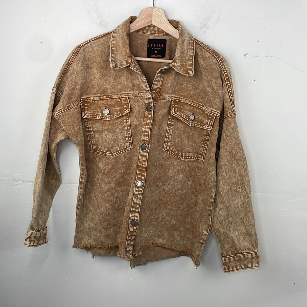 Black Label by CEST TOI Denim Button Down Acid Wash SHACKET Frayed Hem Medium